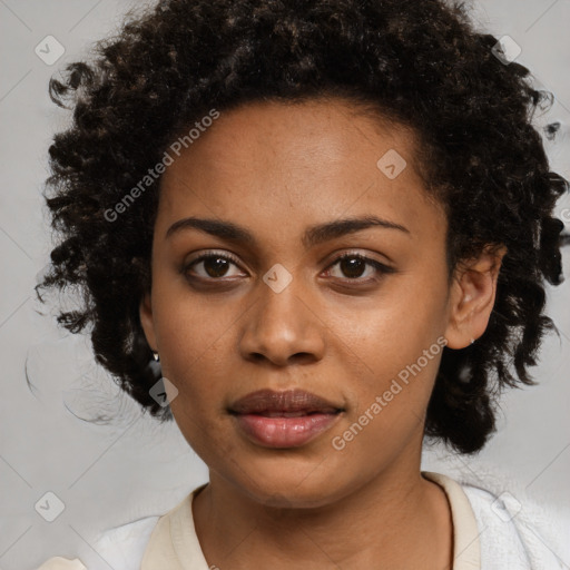 Neutral black young-adult female with medium  brown hair and brown eyes