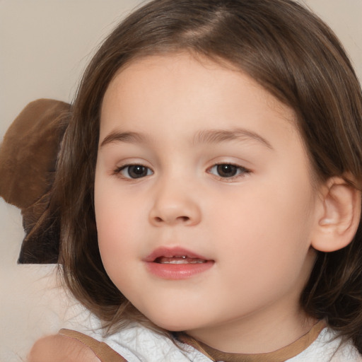 Neutral white child female with medium  brown hair and brown eyes