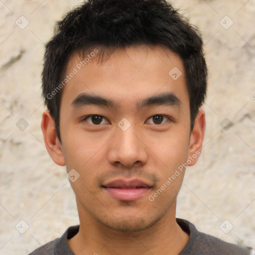 Neutral asian young-adult male with short  black hair and brown eyes