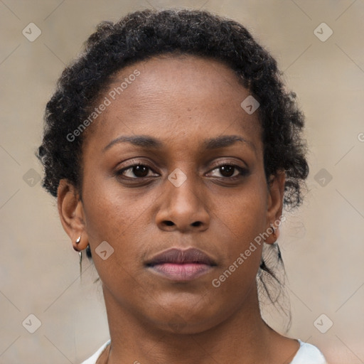 Neutral black young-adult female with short  brown hair and brown eyes