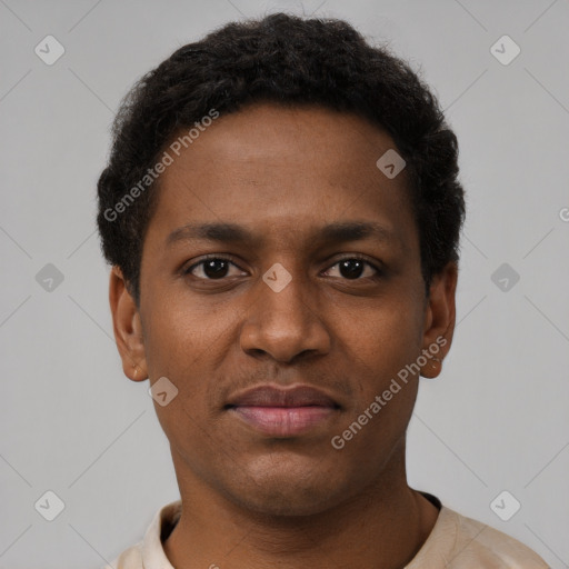 Neutral black young-adult male with short  brown hair and brown eyes