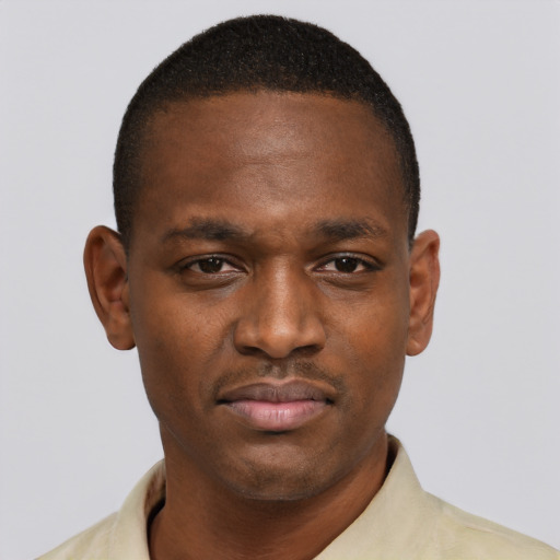 Neutral black young-adult male with short  brown hair and brown eyes