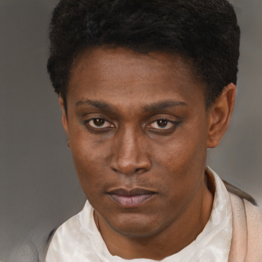 Neutral black young-adult male with short  brown hair and brown eyes