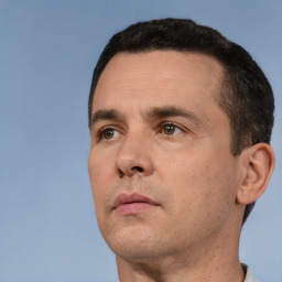 Neutral white adult male with short  brown hair and brown eyes