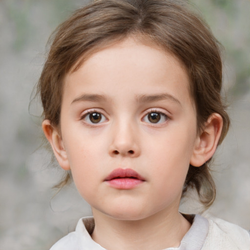 Neutral white child female with medium  brown hair and brown eyes