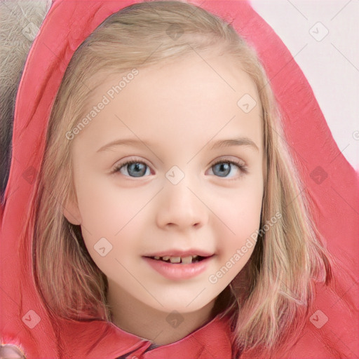 Neutral white child female with medium  brown hair and grey eyes