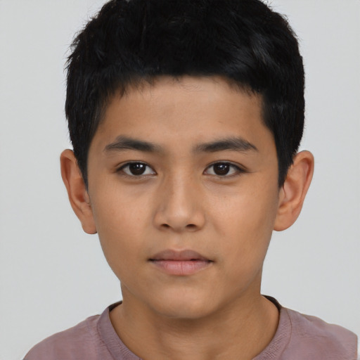 Neutral asian child male with short  black hair and brown eyes