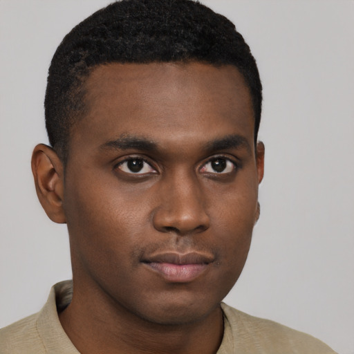 Neutral black young-adult male with short  brown hair and brown eyes
