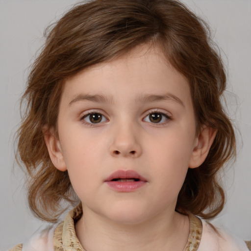 Neutral white child female with medium  brown hair and brown eyes