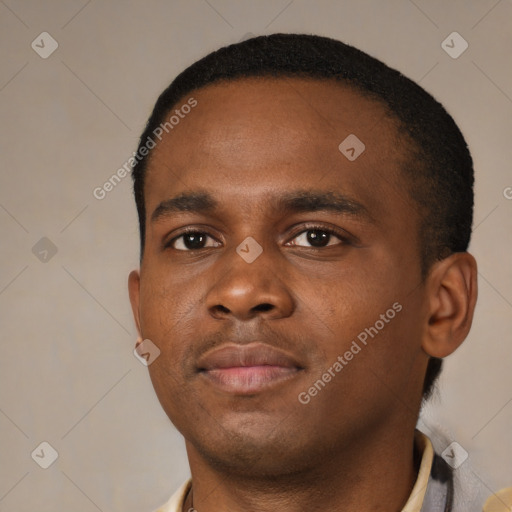 Neutral black young-adult male with short  brown hair and brown eyes
