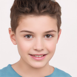 Joyful white child male with short  brown hair and brown eyes