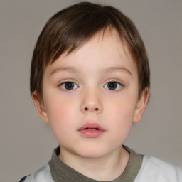 Neutral white child female with short  brown hair and brown eyes