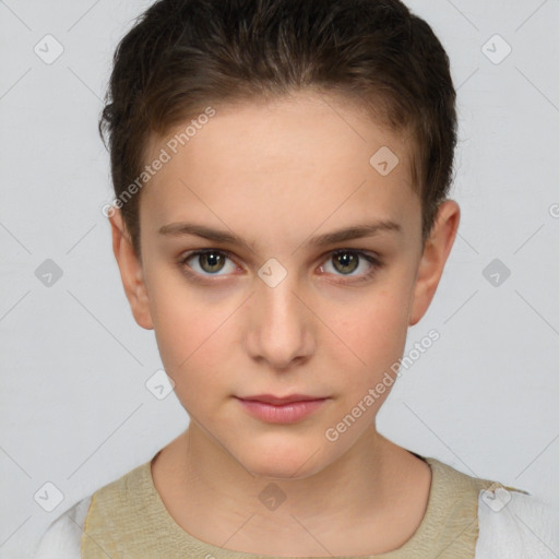 Neutral white young-adult female with short  brown hair and brown eyes