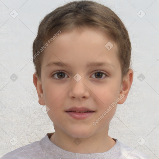 Neutral white child female with short  brown hair and brown eyes