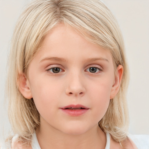 Neutral white child female with medium  blond hair and blue eyes