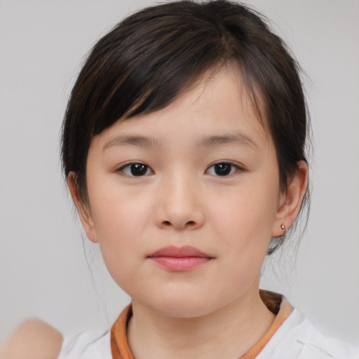 Neutral white child female with medium  brown hair and brown eyes