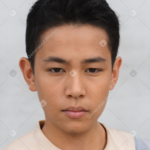 Neutral asian young-adult male with short  brown hair and brown eyes