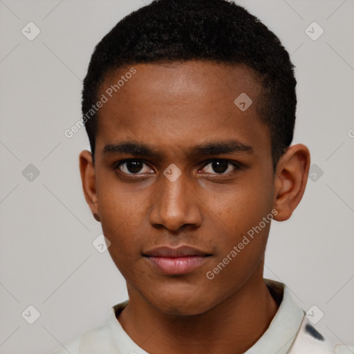 Neutral black young-adult male with short  brown hair and brown eyes