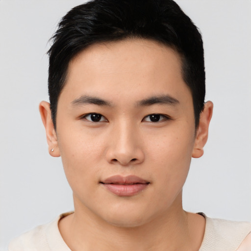 Neutral asian young-adult male with short  black hair and brown eyes