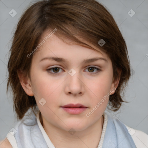 Neutral white child female with medium  brown hair and brown eyes