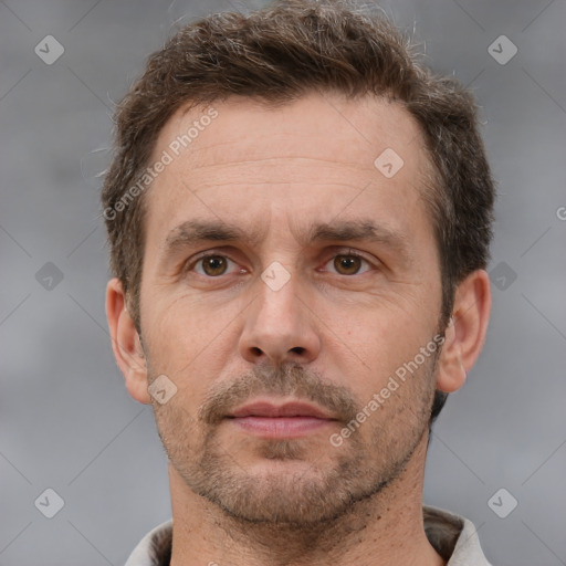 Neutral white adult male with short  brown hair and brown eyes