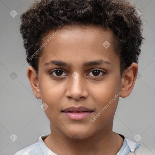 Joyful white child male with short  brown hair and brown eyes