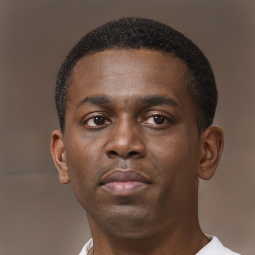 Neutral black young-adult male with short  brown hair and brown eyes