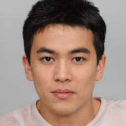 Neutral asian young-adult male with short  brown hair and brown eyes