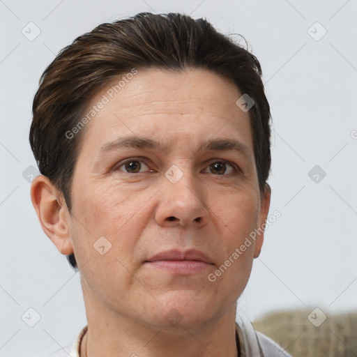 Neutral white adult male with short  brown hair and brown eyes