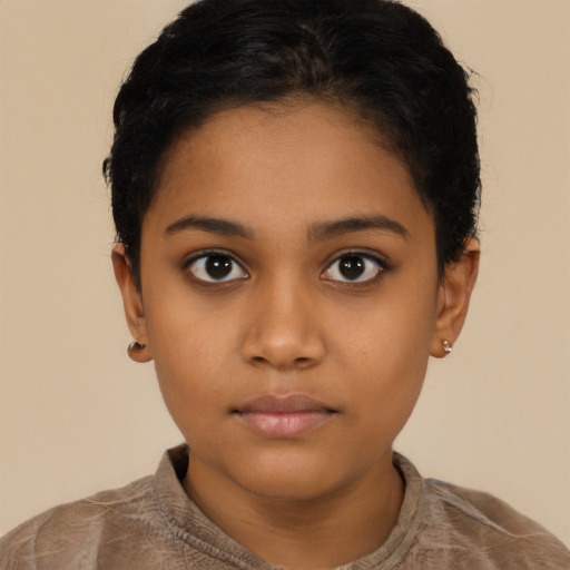 Neutral latino child female with short  brown hair and brown eyes