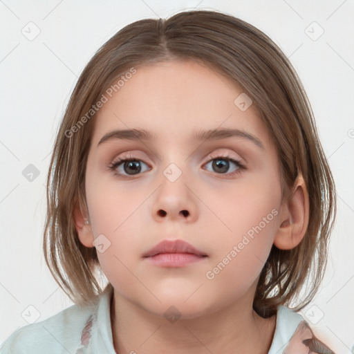 Neutral white child female with medium  brown hair and brown eyes