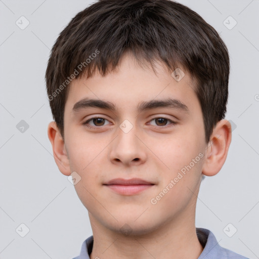 Neutral white child male with short  brown hair and brown eyes