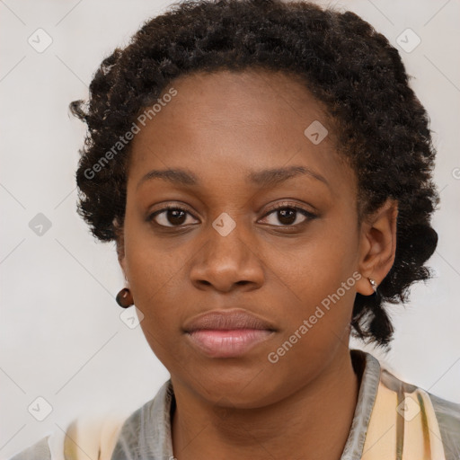 Neutral black young-adult female with short  brown hair and brown eyes