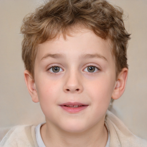 Neutral white child male with short  brown hair and blue eyes