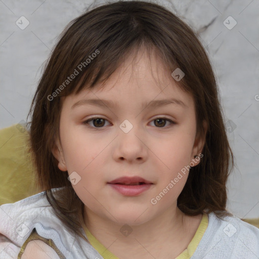 Neutral white child female with medium  brown hair and brown eyes