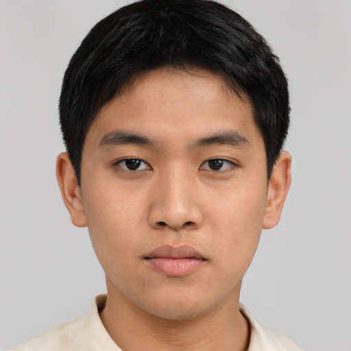 Neutral asian young-adult male with short  black hair and brown eyes