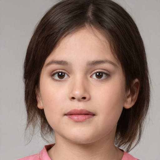 Neutral white child female with medium  brown hair and brown eyes
