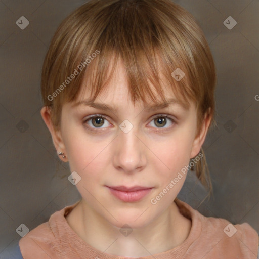 Neutral white child female with medium  brown hair and brown eyes