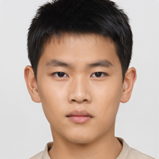 Neutral asian young-adult male with short  brown hair and brown eyes