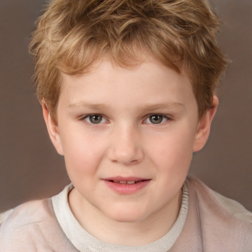 Joyful white child male with short  brown hair and brown eyes