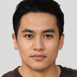 Neutral asian young-adult male with short  black hair and brown eyes