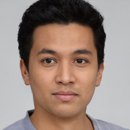 Neutral asian young-adult male with short  brown hair and brown eyes