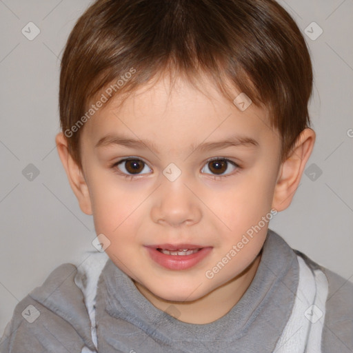 Joyful white child male with short  brown hair and brown eyes