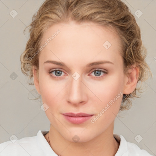 Neutral white young-adult female with medium  brown hair and blue eyes