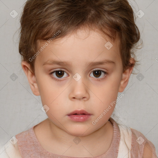 Neutral white child female with short  brown hair and brown eyes