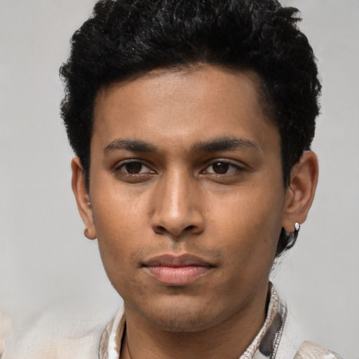 Neutral black young-adult male with short  brown hair and brown eyes