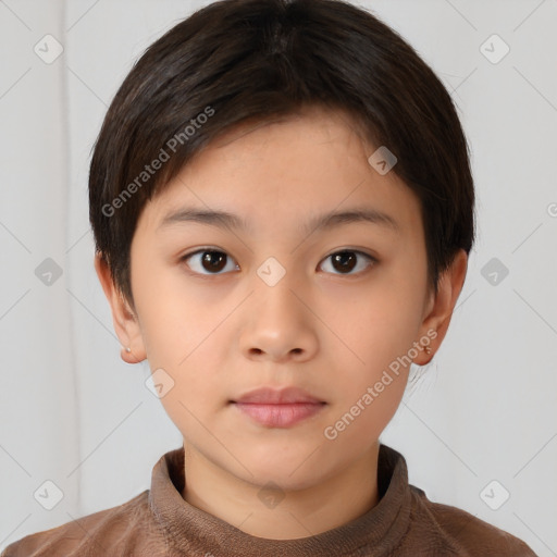 Neutral white child female with short  brown hair and brown eyes