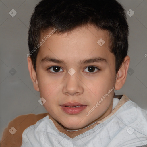 Joyful white child male with short  brown hair and brown eyes