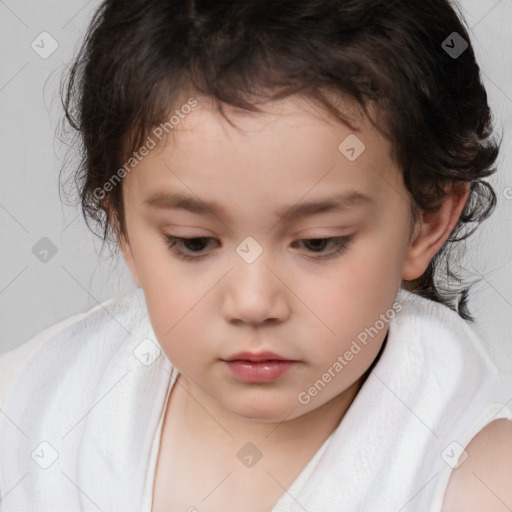 Neutral white child female with medium  brown hair and brown eyes