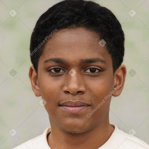 Neutral black young-adult female with short  black hair and brown eyes